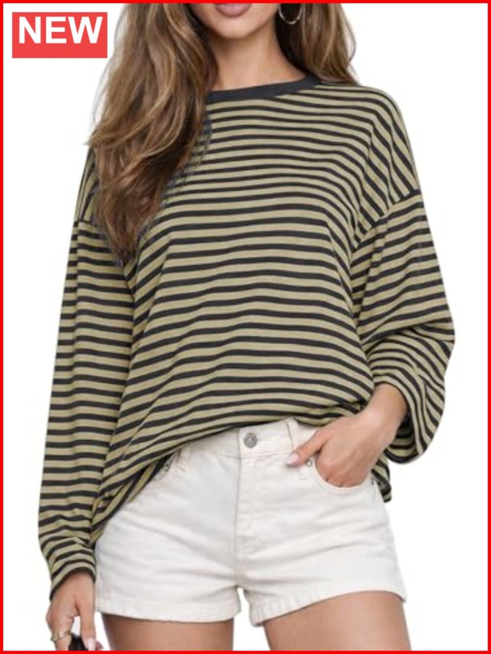 Women Oversized Striped Long Sleeve T Shirt Casual Fall Top